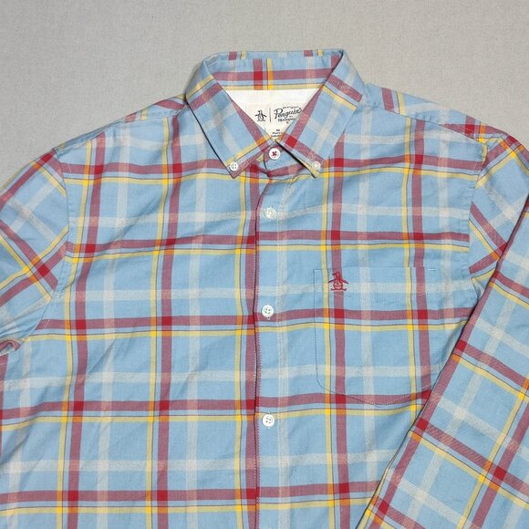 An Original Penguin by Munsingwear button down shirt men's sz M light blue check - Picture 2 of 11